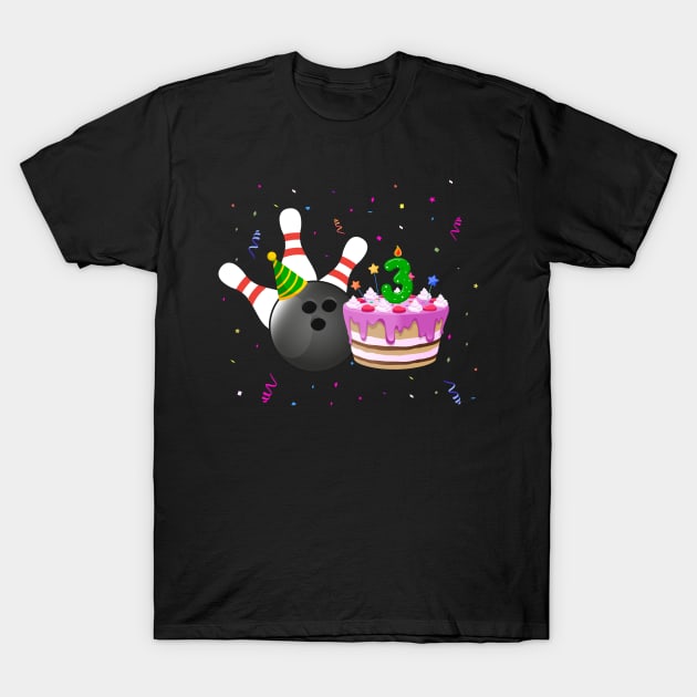 Bowling 3rd Birthday Bday Party Kids 3 years Old Bowler T-Shirt by Msafi